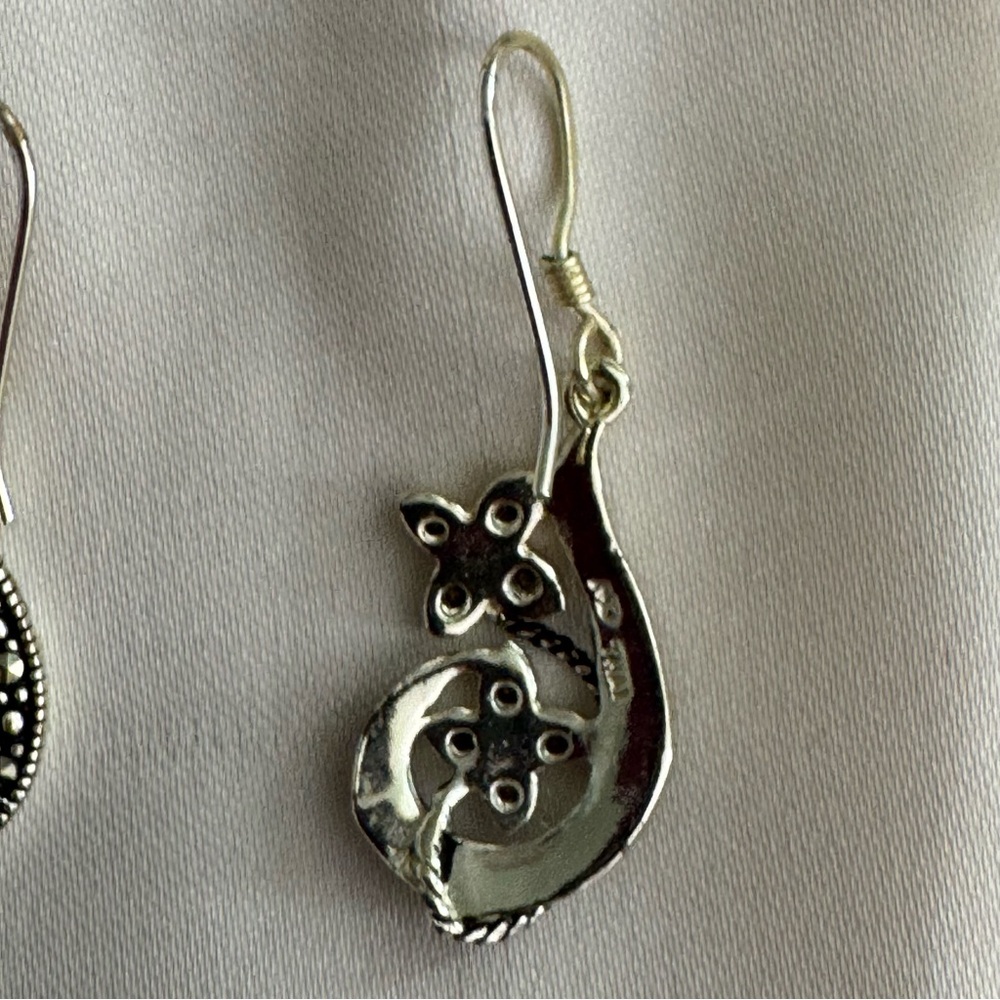 Butterfly Swirl Black Sterling Silver Dangle Elegant Floral Earrings - Picture 3 of 5